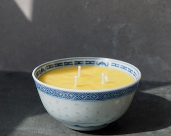Vela vintage con diseño de arroz azul chino, mezcla de cera de abejas, regalo asiático
