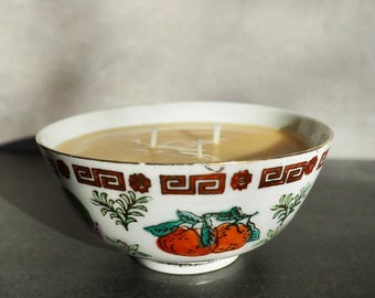 Vela de porcelana china con frutos auspiciosos / Vela vintage, vela de cera de abejas, mezcla de cera de abejas, regalo de vela asiática