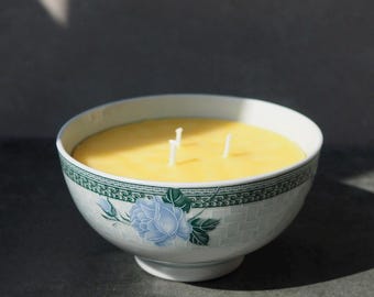 Vela de porcelana con flores azules / Vela de arroz china, vela vintage, vela de cera de abejas, mezcla de cera de abejas, regalo de vela asiática