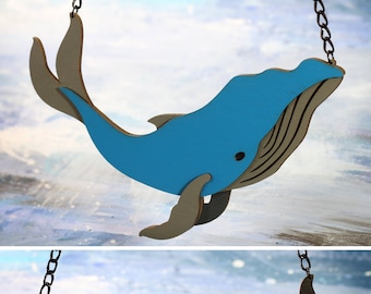 Reversible Whale / Skeleton Statement Necklace - Ocean Collection