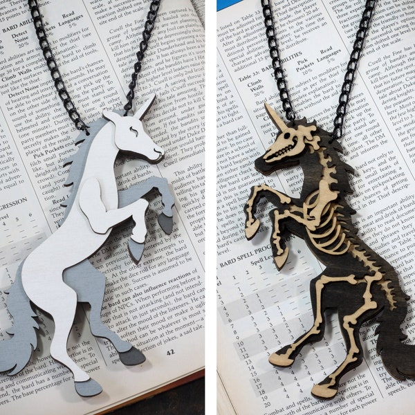 Reversible Unicorn / Bones Statement Necklace - Quest Collection