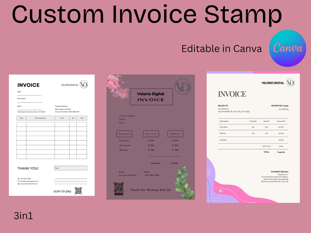 Invoice Template Sticker Custom Invoice Stamp – Editable Canva, Fillable PDF Small Business ...