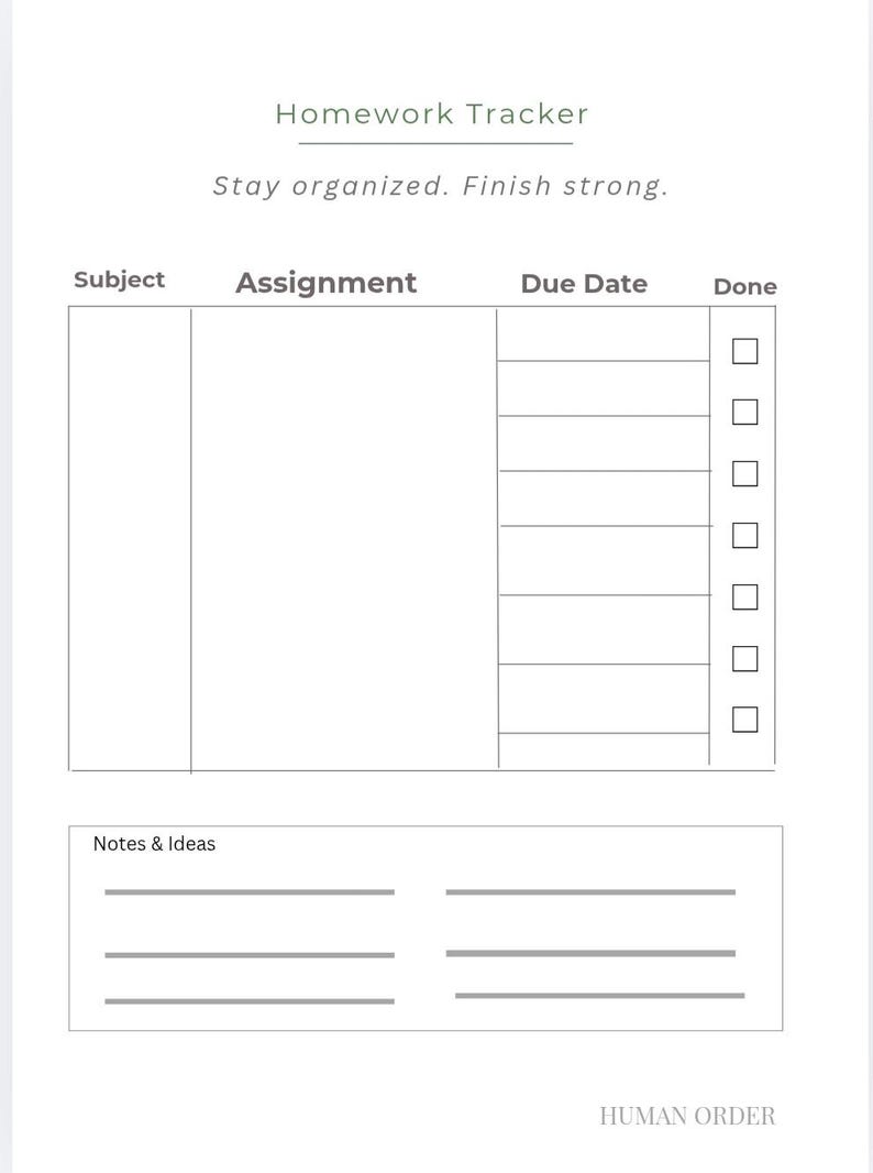 Subject Tracker Pdf Homework Tracker Printable | Student Planner Page | School Assignment ...