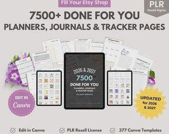 Paquete actualizado de 7500 plantillas editables | Planificadores, rastreadores, diarios y calendarios | Derechos de reventa PLR y MRR de Canva