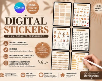 That Girl Planner Sticker Bundle | 1650+ Canva Editable Digital Stickers | Instant Download
