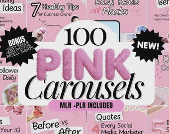 100 Pink Instagram Carousel Templates | Editable Canva Social Media Templates.