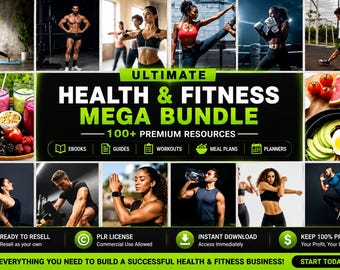 Ultimate Health and Fitness PLR Mega Bundle | 100+ Done-for-You eBooks, Fitness Guides and Planners | Commercial Rights Included