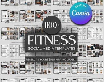 PLR/MRR +1100 Fitness Instagram Templates – Editable Canva Pack for Coaches