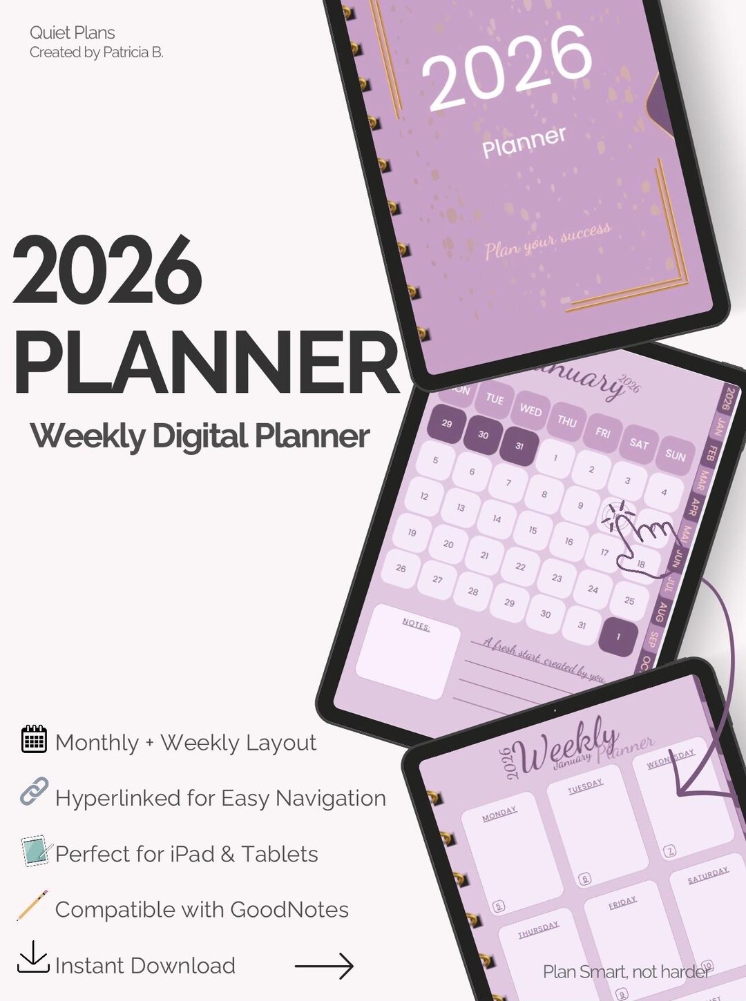 2026 Digital Planner | Monthly & Weekly Planner | Hyperlinked PDF for ...