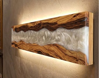 Handmade Olive Wood Epoxy River Sconce – Epoxy Resin Ambient Light Lamp