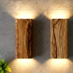 Bedroom Wall Light,  Handmade Rustic Olive Wood Wall Sconce,Up/Down LED Lighting