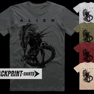 Alien V1 | T-shirt med vintagefilmer | Klassisk kultfilmströja med grafik | Unisex | 18 färger | Storlekar S-5XL