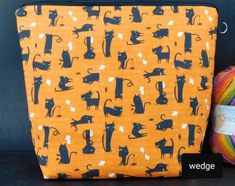 Wedge only Black Cats project bags for knitting crochet crafts