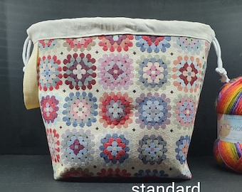 Granny Square Crochet heavy duty canvas project bag for knitting crochet crafts