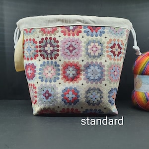 Granny Square Crochet heavy duty canvas project bag for knitting crochet crafts