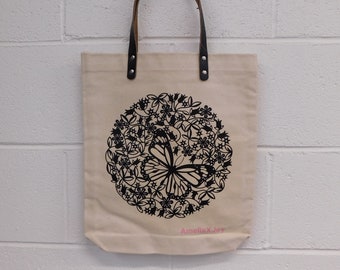 Butterfly circle tote bag for crafts shopping storage