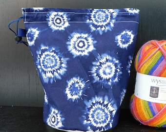 R/M/S/DPN TieDye project bag for knitting/crochet/crafts