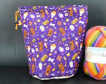 R/M/S/W/DPN Cartoon Dog Halloween project bag for knitting/crochet/crafts