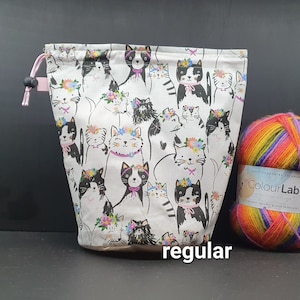 Regular only Flower Cats project bag for knitting/crochet/crafts