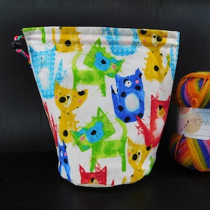 R/M/S/W Bright cats project bag for knitting/crochet/crafts