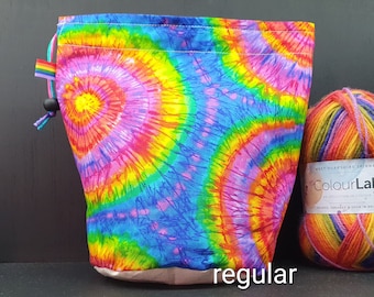 R/M/S/W/DPN Rainbow Tie Dye project bag for knitting/crochet/crafts