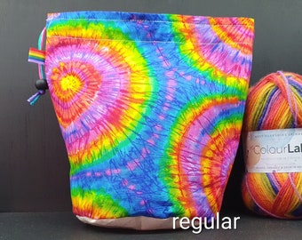 R/M/S/W/DPN Rainbow Tie Dye project bag for knitting/crochet/crafts