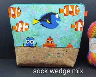 Socken-Keil-Mix Finding Nemo Projekttasche zum Stricken/Häkeln/Basteln