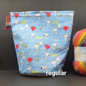 R/M/S/W/DPN Happy Cartoon Hunde Projekttasche zum Stricken/Häkeln/Bastelarbeiten