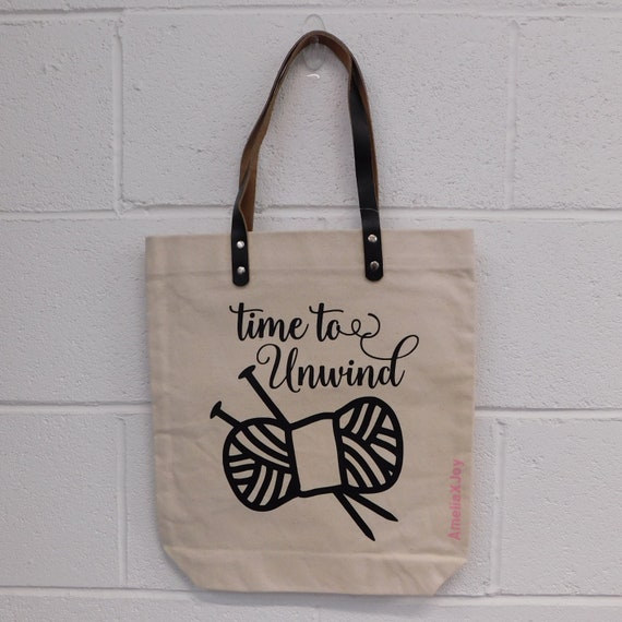 Time to Unwind Knitting Tote Bag for Crafts Shopping Storage