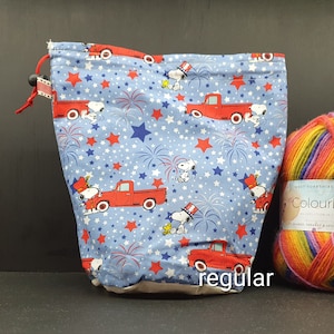 R/M/S/W Patriotic Cartoon Dog project bag for knitting/crochet/crafts