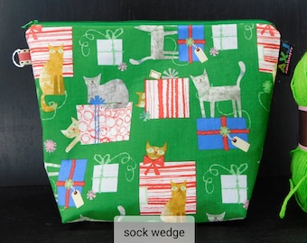 S/W Christmas cats project bag for knitting/crochet/crafts