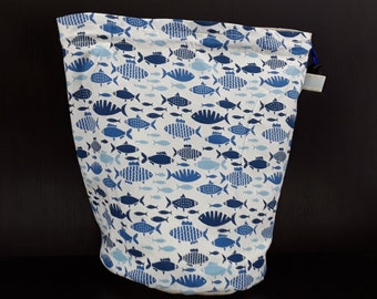 R/M/S/W/DPN Blue fish project bag for knitting/crochet/crafts