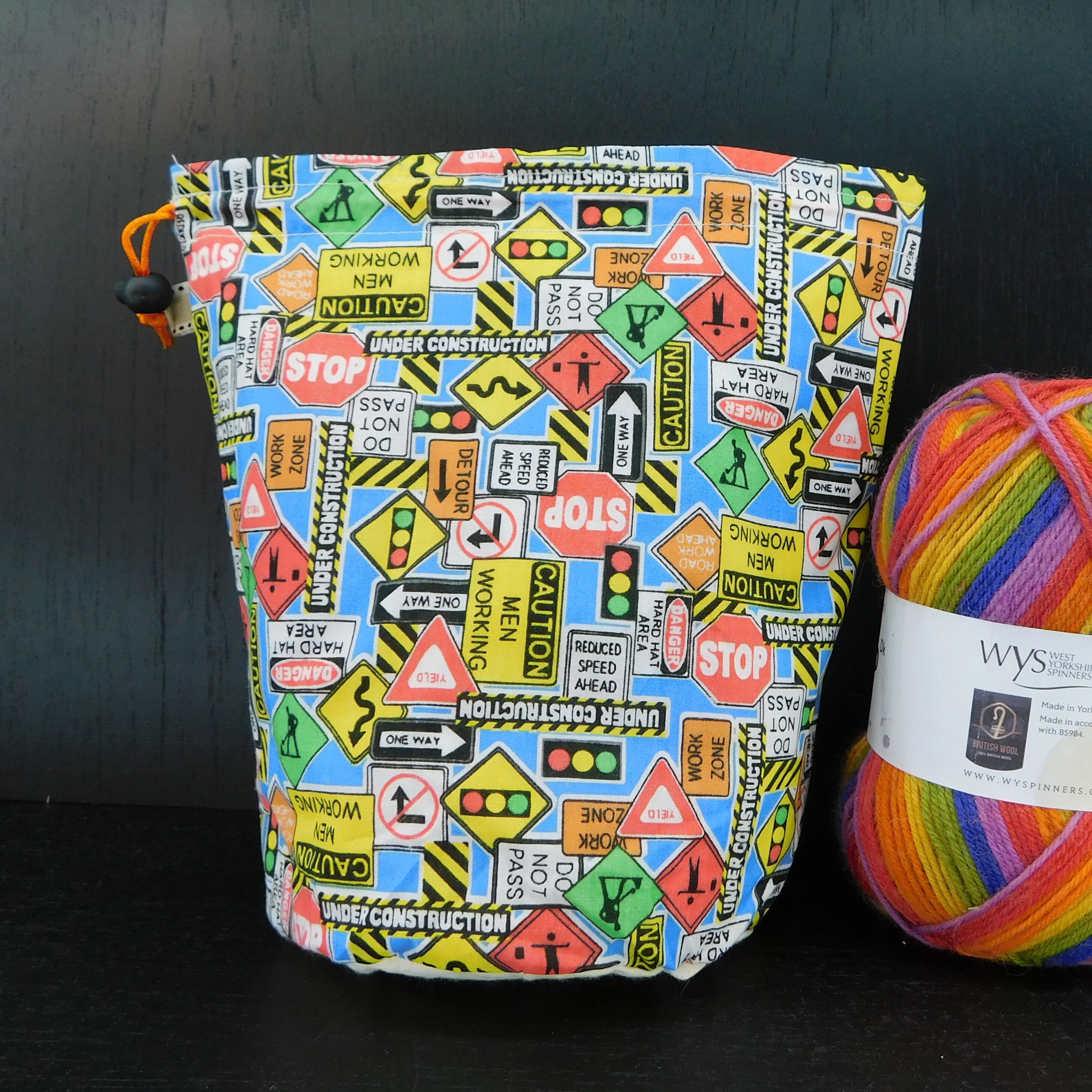 Regular size only. Danger signs project bag for knitting crochet crafts
