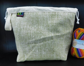 Green textured heavy duty project bag for knitting crochet crafts
