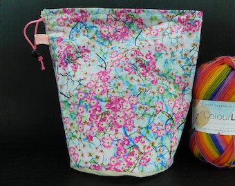 R/S/W Cherry Blossom project bag for knitting/crochet/crafts