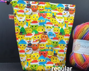 R/M/S/W/DPN Christmas Emoji project bag for knitting/crochet/crafts