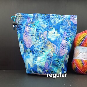 Regular only Turquoise Cats project bag for knitting/crochet/crafts