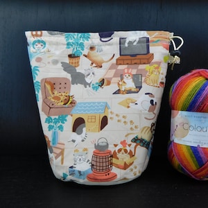 R/M/S/W/DPN Cats In Hats project bag for knitting/crochet/crafts