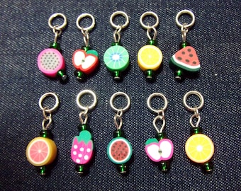 Ten Random Fimo fruit stitch markers