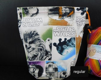 R/S Star Wars squares project bag for knitting crochet crafts storage
