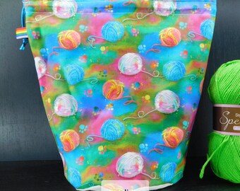 R/S Bright balls of yarn project bag for knitting/crochet/crafts