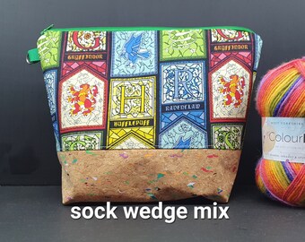 Sock wedge mix Stained glass wizard houses project bag for knitting/crochet/crafts