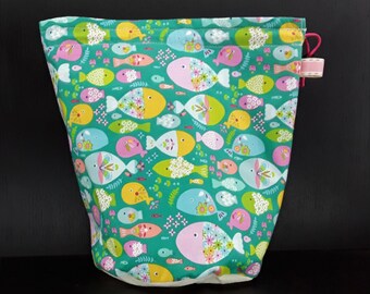 R/M/S/W/DPN Colourful fish project bag for knitting/crochet/crafts