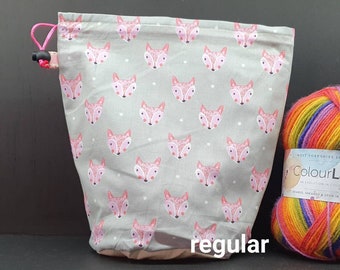 R/M/S/W Pink Foxes project bag for knitting/crochet/crafts