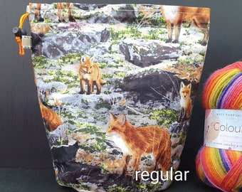 Regular size only Realistic Foxes project bag for knitting/crochet/crafts