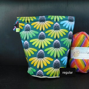 M/DPN Echinacea Glow Green project bag for knitting/crochet/crafts