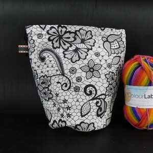 R/M/S/W schwarze Spitze Projekt Tasche für stricken/häkeln/handwerk