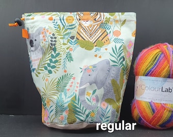 R/M/S/W/DPN Jungle Animals project bag for knitting/crochet/crafts