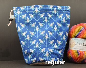 Regular only Blue Peacock Feathers project bag for knitting/crochet/crafts