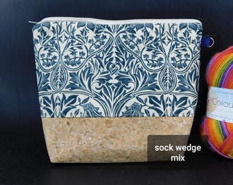 Sock wedge mix only William Morris Indigo project bag for knitting/crochet/crafts